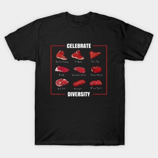 Funny Steak Celebrate Diversity Types of Steak Lovers T-Shirt